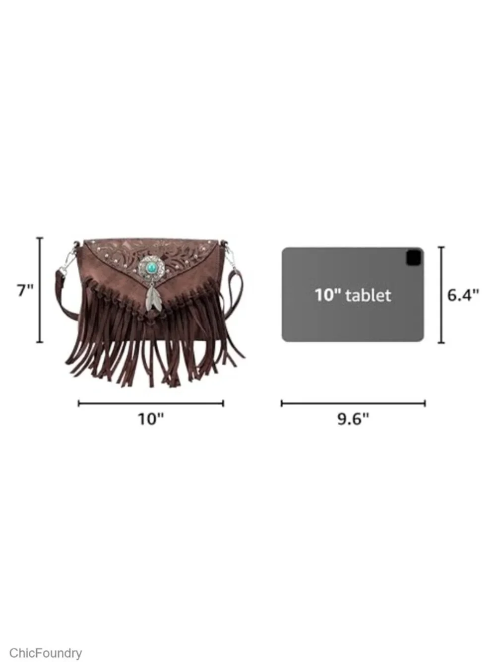 Small Faux Leather Crossbody Bag with Fringe Tassel and Turquoise Concho